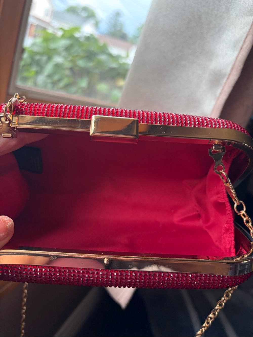 Sparkling Red Evening Clutch with Gold Chain - Picture 3 of 3